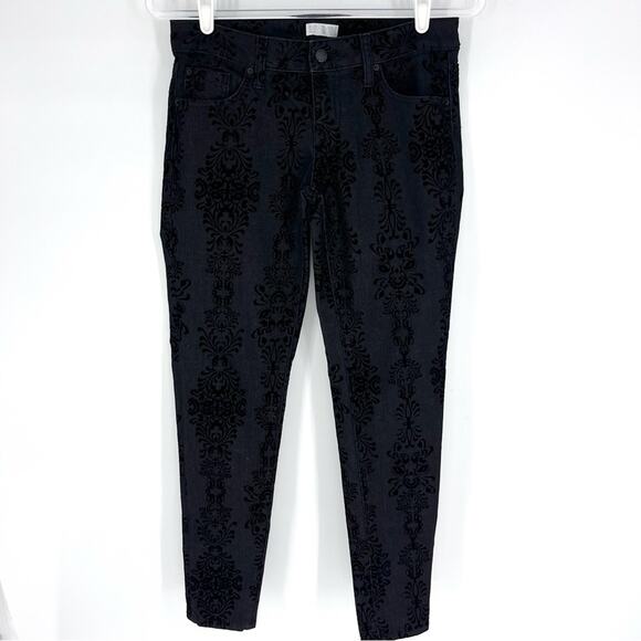 Bisou Bisou Michele Bohbot Black Flocked Skinny Jeans Size 4 - Picture 2 of 8